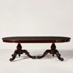 Oradea | Solid Wood 6 Seater Dining Table with Curved Double Pedestal Legs in Dark Brown Finish – Wooden Slice - Image 3