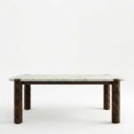 Riveton | Solid Wood 6 Seater Dining Table with White Marble Top & Ribbed Cylindrical Legs in Natural Brown Finish – Wooden Slice - Image 2