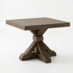 Veydrik | Solid Wood Square Dining Table with Sculptural X-Pedestal Base in Natural Brown Finish – Wooden Slice - Image 3