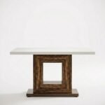 Hollis | Solid Wood Square Dining Table with Open Frame Pedestal in Brown & White Finish – Wooden Slice - Image 2