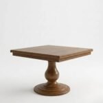 Turnwell | Solid Wood Square Dining Table with Sculptural Turned Pedestal in Warm Brown Finish – Wooden Slice - Image 3
