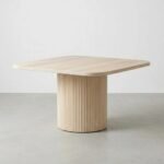 Flutera | Solid Oak Wood Dining Table with Fluted Cylindrical Pedestal in Natural Ivory Finish – Wooden Slice - Image 3