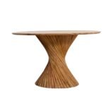 Twistwood | Solid Acacia Wood Round Dining Table with Sculptural Twisted Pedestal Base in Natural Finish – Wooden Slice - Image 3