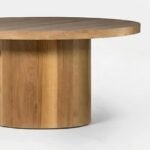 Oakmere | Solid Wood Round Dining Table with Cylindrical Pedestal Base in Natural Finish – Wooden Slice - Image 3