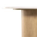 Marblehaven | Solid Wood & White Marble Round Dining Table with Cylindrical Pedestal Base in Natural Finish – Wooden Slice - Image 3