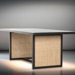 Wovenridge | Solid Mango Wood 6 Seater Dining Table with Natural Cane Panel Legs in Black Stained Finish – Wooden Slice - Image 2