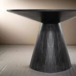 Conetra | Solid Mango Wood Round Dining Table with Sculptural Conical Pedestal Base in Black Stained Finish – Wooden Slice - Image 3