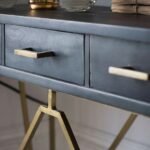 Zenvoria | Engineered Wood Console Table with Three Drawers, Geometric Iron Base & Black and Gold Finish – Wooden Slice - Image 2