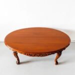 Floravelle | Teakwood Oval Dining Table with Intricate Floral Carving and Cabriole Legs in Natural Finish – Wooden Slice - Image 2