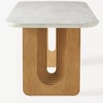 Caldrisse | Solid Wood and Marble 6 Seater Dining Table with Fluted Pedestal Legs in Natural Finish – Wooden Slice - Image 3
