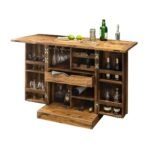 Zorvane | Solid Sheesham Wood Bar Cabinet with Geometric Panel Doors and Glass Holder in Natural Finish – Wooden Slice - Image 3
