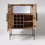 Drevanto | Solid Mango Wood Wine Bar Cabinet with 12-Bottle Holders and Iron Stand in Natural Finish – Wooden Slice - Image 3