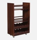 Vintrel | Solid Mango Wood Bar Trolley with Dual Wine Racks and Open Shelves in Walnut Veneer Finish – Wooden Slice - Image 3