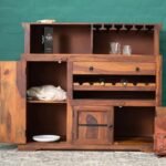 Kestrelune | Solid Sheesham Wood Bar Cabinet with Top Glass Holder and Multi-Section Wine Storage in Natural Finish – Wooden Slice - Image 3