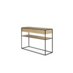Auremont | Solid Oak Wood Console Table with 2 Drawers, Open Shelf & Metal Frame in Natural Finish – Wooden Slice - Image 3