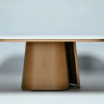 Oaklune | Solid Wood Dining Table with White Marble Top, Sculptural Pedestal Base & Walnut Brown Finish – Wooden Slice - Image 3