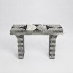 Optivara | Handcrafted Solid Wood Bone Inlay Console Table with Black & White Geometric Stripes and Sculptural Arched Legs – Wooden Slice - Image 4