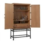 Rovellique | Solid Wood Tall Bar Cabinet with Raised Panel Doors and Black Metal Stand in Brown Finish – Wooden Slice - Image 4