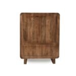 Orvessan | Solid Wood Geometric Carved Bar Cabinet with Sculpted Double Doors in Warm Brown Finish – Wooden Slice - Image 4