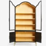 Vaelthorne | Solid Wood Arched Bar Cabinet with Glass Display Doors and Gold-Tone Metal Base in Black Finish – Wooden Slice - Image 4