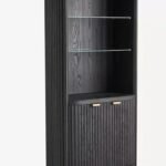 Varkhane | Solid Wood Bar Cabinet with Fluted Front, Glass Shelves and Gold-Tone Accents in Matte Black Finish – Wooden Slice - Image 4