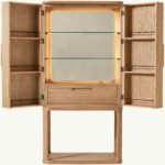 Oakenmere | Oak Wood Bar Cabinet with Woven Cane Panels and Open Frame Base in Natural Oak Finish – Wooden Slice - Image 3
