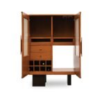 Mavrenza | Sheesham Wood Bar Cabinet with Woven Cane Panels, Glass Holder and Sculpted Handles in Natural Finish – Wooden Slice - Image 4