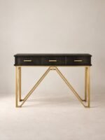 Zenvoria | Engineered Wood Console Table with Three Drawers, Geometric Iron Base & Black and Gold Finish – Wooden Slice - Image 4