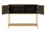 Aurexion | Solid Mango Wood Mini Bar Console Cabinet with Geometric Diamond Front, Gold Metal Frame & Open Lower Shelf in Walnut and Gold Finish – Wooden Slice - Image 3