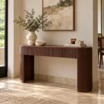 Solid Wood Console Table with fluted detailing and rounded edges in brown finish.