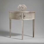 Elvaris | Solid Wood End Table with Fluted Curved Storage & Tapered Legs in Antique Grey Finish – Wooden Slice - Image 3