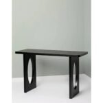 Zarvello | Solid Sheesham Wood Console Table with Oval Cut-Out Legs in Black Finish – Wooden Slice - Image 3