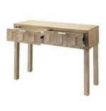 Tessavik | Solid Wood Console Table with Raised Hexagonal Front Design, Two Storage Drawers & Straight Wooden Legs in Natural Oak-Tone Finish – Wooden Slice - Image 3