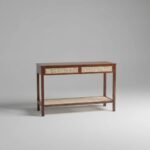 Rovenza | Solid Sheesham Wood & Rattan Console Table with 2 Drawers & Lower Shelf in Brown Finish – Wooden Slice - Image 4
