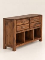 Orlavia | Solid Sheesham Wood Console Table with 4 Drawers & 3 Basket Shelves in Natural Finish – Wooden Slice - Image 4