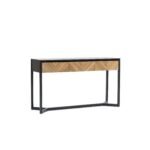 Kestrelon | Teak Wood Console Table with Chevron Pattern Drawers & Black Metal Frame in Natural Teak Finish – Wooden Slice - Image 3