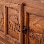 Hastinara | Solid Sheesham Wood Shoe Storage Bench with Hand-Carved Elephant Doors & Upholstered Seat in Honey Finish – Wooden Slice - Image 3