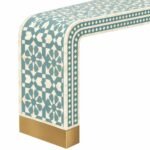 Zellmora | Handcrafted Hardwood Bone Inlay Console Table with Moroccan Diamond Pattern, Curved Waterfall Design & Gold Accents in Sage Green and Ivory Finish – Wooden Slice - Image 5