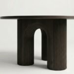 Ruggell | Solid Wood Round Dining Table with Fluted Arch Pedestal Base in Black Finish – Wooden Slice - Image 3