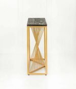 Aurekshan | Sheesham Wood & Iron Console Table with Hand-Carved Geometric Top and Gold Metal Frame in Walnut and Gold Finish – Wooden Slice - Image 5