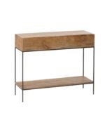 Axelmont | Solid Mango Wood Console Table with Two Drawers, Slim Iron Frame & Open Lower Shelf in Natural Wood and Black Finish – Wooden Slice - Image 2