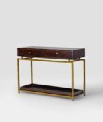 Orvantis | Solid Sheesham Wood Console Table with Two Drawers, Gold Powder-Coated Iron Frame & Lower Shelf in Walnut Brown Finish – Wooden Slice - Image 3