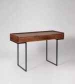 Trevixon | Solid Sheesham Wood Study Desk Cum Console Table with Two Drawers, Black Iron Trestle Legs & Brass-Finish Handles in Honey Brown Finish – Wooden Slice - Image 2