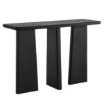 Obeltrix | Solid Mango Wood Console Table with Angular Sculptural Panel Legs, Central Support & Rounded Edges in Charcoal Black Finish – Wooden Slice - Image 2