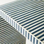 Azulith | Handcrafted Hardwood Bone Inlay Console Table with Navy Blue & Ivory Stripes, Curved Waterfall Design and Gold Accents – Wooden Slice - Image 3