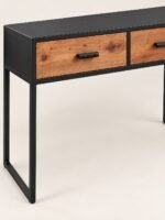 Zevano | Recycled Wood Console Table with 2 Drawers & Black Iron Frame in Natural Finish – Wooden Slice - Image 3