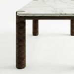 Riveton | Solid Wood 6 Seater Dining Table with White Marble Top & Ribbed Cylindrical Legs in Natural Brown Finish – Wooden Slice - Image 4