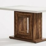 Hollis | Solid Wood Square Dining Table with Open Frame Pedestal in Brown & White Finish – Wooden Slice - Image 4