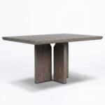 Grevano | Solid Oak Wood Square Dining Table with Sculptural Panel Base in Grey Finish – Wooden Slice - Image 3