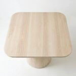 Flutera | Solid Oak Wood Dining Table with Fluted Cylindrical Pedestal in Natural Ivory Finish – Wooden Slice - Image 4